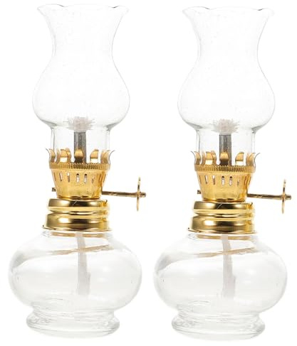 Levemolo 2 Stück Vintage Öllampe aus Glas und Legierung mit Baumwolldocht 30ml Petroleumlampe im Retro Stil Kleine Tischlaterne für Dekorative Beleuchtung und Gemütliche Stimmung