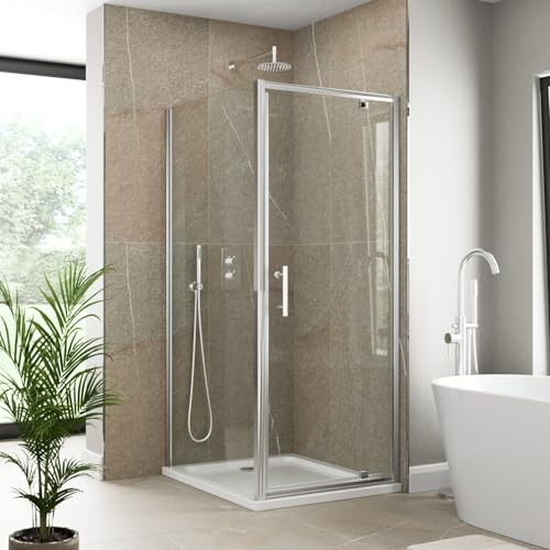 Luxura® 700 x 800mm Pivot Shower Enclosure Door Screen for Wet Room Cubicle Enclosures, 6mm Toughened Safety Glass, Framed, Polished Chrome