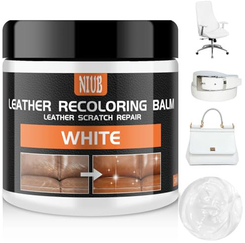 NIUB Kit di Riparazione per Pelle - Crema di Riparazione in Pelle per Divani, Sedili Auto, Scarpe e Giacche - Ripara Graffi, Crepe e Strappi - Ricolorante e Rinnovatore per Pelle - Bianco