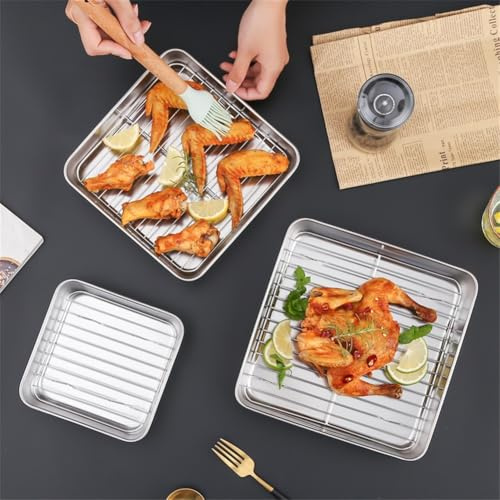 Ensemble de moules à dinde robustes en acier inoxydable avec grille de refroidissement, plaque de cuisson carrée avec cadre en maille (24 cm)