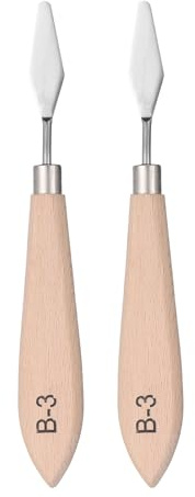QUARKZMAN 2 Piezas Espátula de Paleta para Pintura 6.69 Hoja de Acero Inoxidable con Mango de Madera de Haya para Mezclar Colores en Óleo y Acrílico