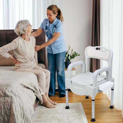joukares Cómoda de noche para personas mayores, silla de baño para adultos, silla portátil para inodoro, silla de baño ajustable en altura para personas mayores, adecuada para personas con