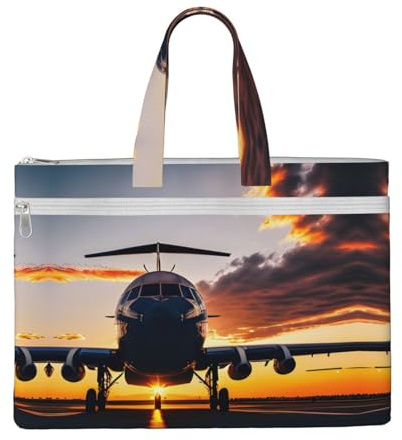 SDEGTHO Aircraft Plane At Sunset Zippered Document Bag With Handle For Carrying Paper Files Books Filing Folder