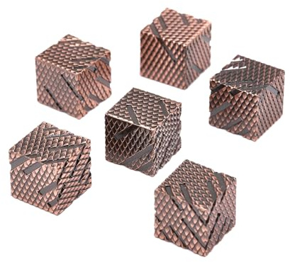HNCCESG DND Würfel Set 6 Stück Metallwürfel mit Drachenschuppen-Textur, 16mm W6 TTRPG Würfel für Fantasy Rollenspiele (LS-Antik Kupfer)