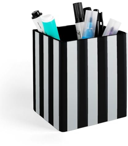 JKLQWH Schreibtisch-Stifthalter, Leder-Stiftehalter, schwarz und weiß gestreift, Schreibtisch-Bleistiftbecher, Schreibtisch-Caddy niedlicher Stiftebehälter, Make-up-Pinselhalter, wasserdichter