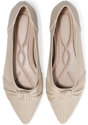 TINGRISE Women's Flats Shoes Comfortable Dressy Pointed Toe Knit Washable Ballet Flat
