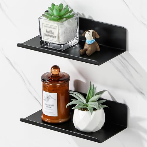 SAYAYO Wandregal Ohne Bohren Schwarz 2 Stück Regal Schwarz 20cm Schweberegal Selbstklebend Regale für Wände für Wohnzimmer, Schlafzimmer, Küche