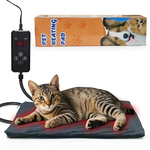 NAMOTEK Pet Heating Pad Adjustable Temperature with Timer, Waterproof Heated Mat with Chew Resistant Cord, Auto Power-Off Electric Indoor Pet Heat Pad for Dogs and Cats