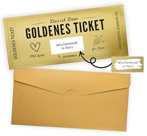 Goldenes Ticket - Personalisierte Grußkarte zum selber ausfüllen | Geburtstagsgeschenk für Frauen Geschenk für beste Freundin Freund Mutter Hochzeitstag Geburtstag Grußkarte (Goldumschlag)