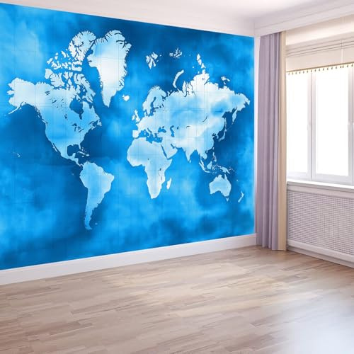 Dekorative Fototapete für jede Wand Retro-Blaue Karte 3D Fototapete Aquarellstil Vlies Tapete UV-beständig, 200 x 140 cm geruchsfrei & leicht zu installieren – Ideal für Zuhause