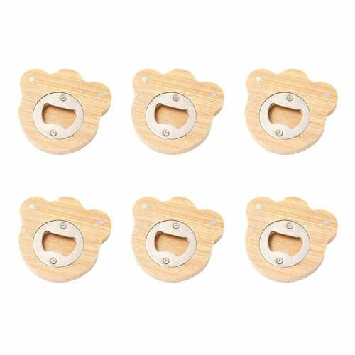 DSOUWEH Apribottiglie in legno da 6 pezzi, apribottiglie, funzionamento magnetico, perfetto come regalo per padri o nonni, acciaio inossidabile ste6.5 * 1.2