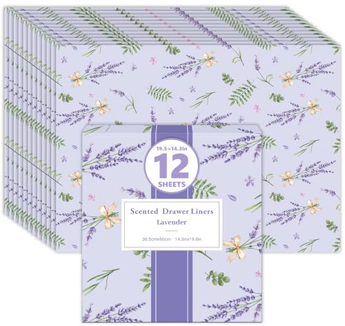 SCENTORINI Lavender Scented Drawer Liners 12 Sheets for Wardrobe Closet | 12 Drawer Liner Sheets 36.5x50cm for Bedrooms, Drawers, Wardrobes, Dressers, Shelves, Linen Closets and Cupboards