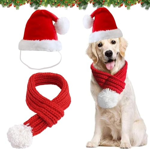 Weihnachtsmütze Hund,Katzen und Hunde Weihnachtskostüm,Haustier Schal,Weihnachtsmütze und Schal für Hund Katze,Haustier Kostüm Weihnachten Kleidung,Haustier Weihnachts Outfit Geschenk