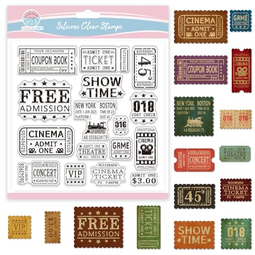 GLOBLELAND Sellos vintage sellos transparentes para scrapbooking 5.9x5.9 pulgadas tickets etiquetas sellos de silicona marco sello transparente para hacer tarjetas, bricolaje gofrado diario
