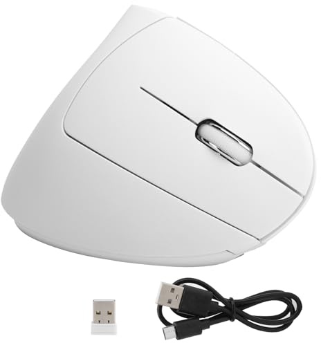 AYNEFY Mouse Verticale Wireless, Mouse da Gioco Ricaricabile USB Ergonomico con Illuminazione RGB, da 800 a 2400 Dpi Regolabili per l'uso 'ufficio e dei Giochi (Topo bianco verticale H1)