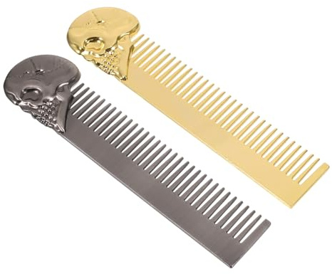 Veemoon 2stücke Metallkamm Herren mit Doppelseitigem Totenkopf-design Feinem Zinken für Bart und Schnurrbart Kompakt für Unterwegs