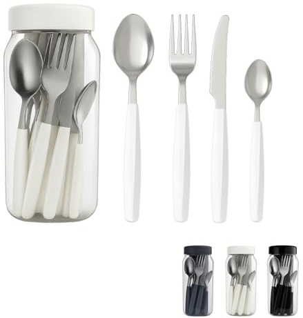 Paluplus Set 24 Posate in Acciaio Inox con Manico in Plastica, Servizio da 6 Persone, set composto da cucchiaio, forchetta, coltello e cucchiaino, Lavabili in Lavastoviglie -5142M -0,9 (Bianco)