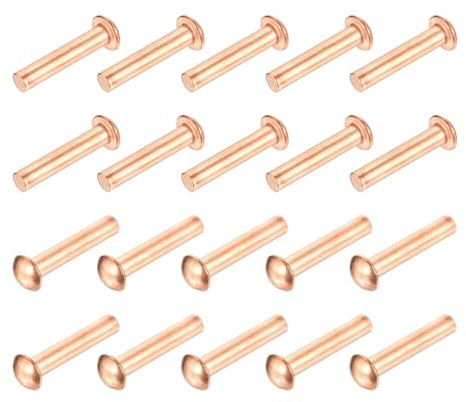 QUARKZMAN 50 Pièces Rivets Pleins En Cuivre, 5/32 x 25/32 Tête Ronde Attaches Métalliques Goujons Métalliques Pour Applications Électriques Finition Cuivrée, Ton Cuivré