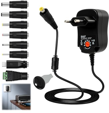Alimentatore Universale 3-12v, 12w Regolabile, Adattatore Di Alimentazione 12v Con 7 Adattatori, Caricabatterie Universale Ac/Dc per Router, LED, Fotocamere, Dispositivi Elettronici 1a 1,2a