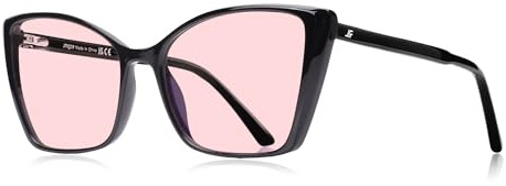 JFXQDR Occhiali Anti Luce Blu Indoor FL-Flex per Emicrania, Sensibilità alla Luce Fluorescente, Fotofobia e Abbagliamento da Schermi LED Gaming e Computer RF6204 (Nero/Rosa Chiaro)