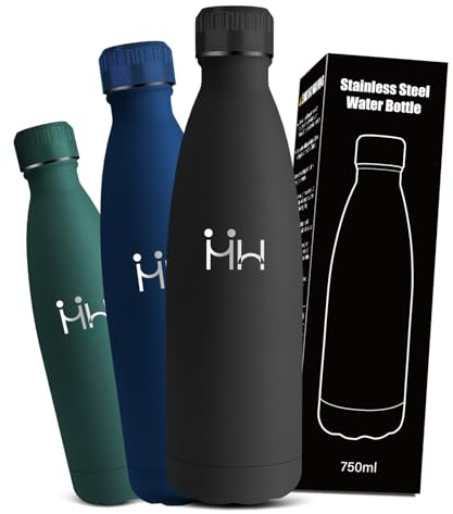 Mujigaga Borraccia- 750 ml- Borraccia Termica, Senza BPA, Borracce Acciaio Inox, Senza Perdite, Borracce Termiche, Isolato Sottovuoto, Facile da Trasportare, per Scuole, Viaggio, Palestra, Sportio