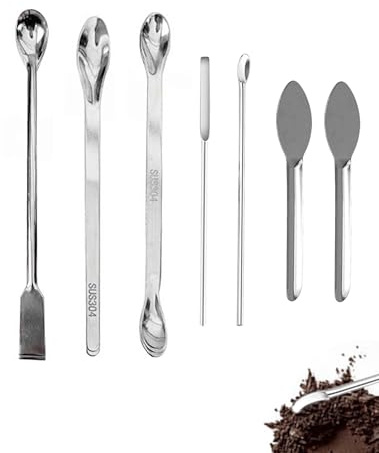 TOZBLEU Juego de Espátulas de Laboratorio de Acero Inoxidable 7 Piezas, Cucharas de Polvo y Micro Muestra con Extremos Dobles y Plano para Química Farmacéutica