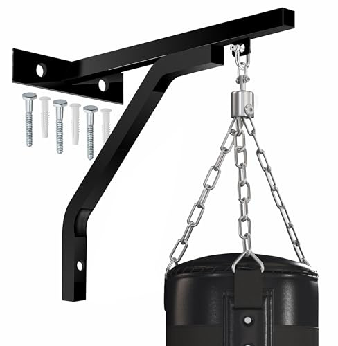 Heavy Duty Punch Bag Wall Bracket – Steel Boxing Bag Mount with D-Shackle Swivel & Fixings – Wall Mounted Hanging Bracket for MMA, Muay Thai, Kickboxing, Gym, Home Training Equipment