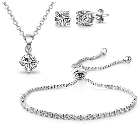 Philip Jones Silver Plated Solitaire Friendship Set Created with Zircondia® Crystals