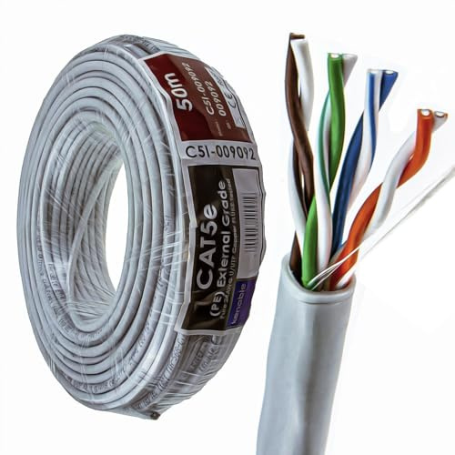 kenable External CAT5e Outdoor Ethernet Cable Reel UTP CCA UV Resistant Waterproof Network Cable Grey 50m