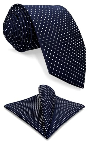 Shlax&Wing Extra Lang Größe Punkte Blau Navy Herren Mehrfarbigs Krawatte For Männer Seide