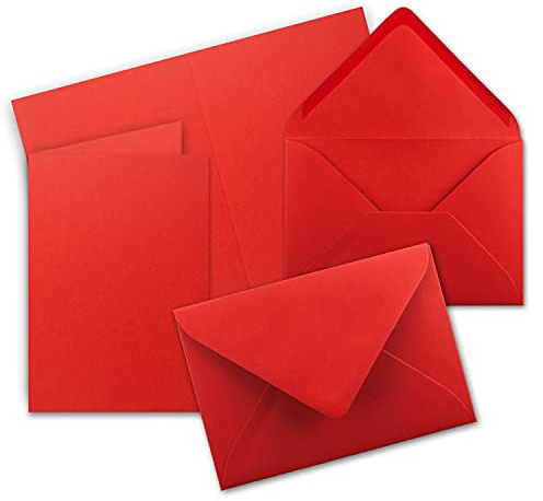 25 Sets - Faltkarten DIN A5 - Rot mit Umschlägen - PREMIUM QUALITÄT - 14,8 x 21 cm - sehr formstabil - für Drucker geeignet - Marke: NEUSER FarbenFroh
