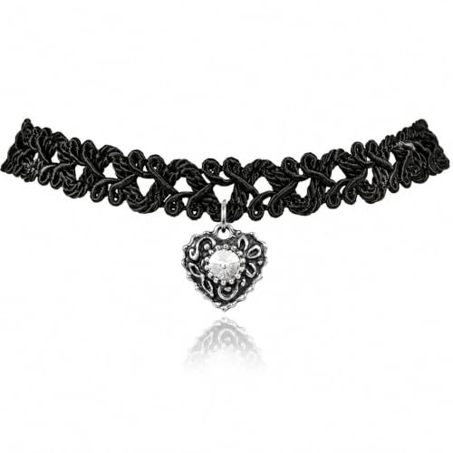 LUISIA Spitzen Kropfband Malina mit Herzanhänger - Collier Halskette zu Dirndl und Trachten