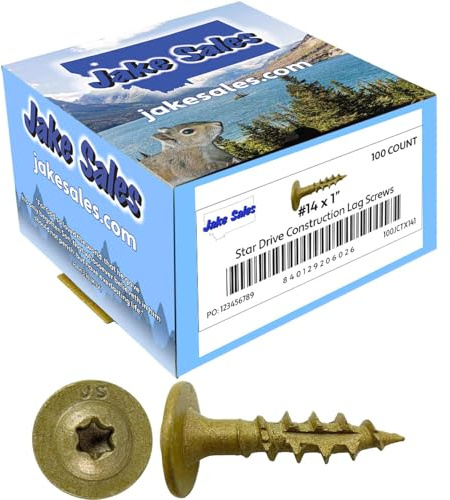 Jake Sales #14 x 1 Construction Lag Screw Torx/Star Drive Heavy Duty Structural Lag Screw Far Superior to Common Lag Screws (100 Screw Count) Exterior Coated - ACQ Compatible Wood Screws