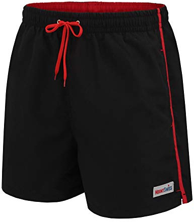 Mount Swiss herr badbyxor Dario med sidofickor och bakficka I fashionabla herrshorts simning fritid vattensport I bekväma badshorts i många färger storlek S – 6XL, svart, 4XL