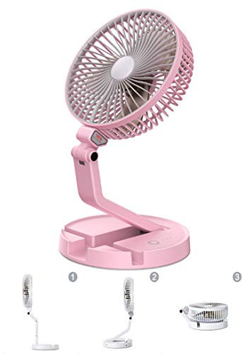 Ventiladores de sobremesa, Ventilador Pared, Ventilador USB Silencioso con Luz de noche LED, Plegable, 3 velocidades, Agujero colgar con fondo, Portátil, para Oficina, Hogar, Viajes,Rosado