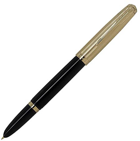 Parker 51 Fountain Pen | Deluxe Black Barrel with Gold Trim | Fine 18k Gold Nib with Black Ink Cartridge | Gift Box