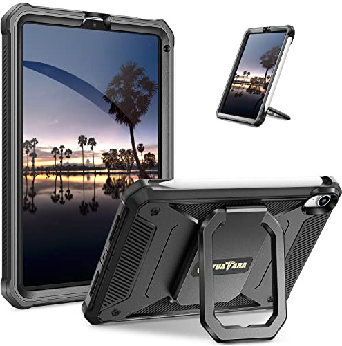 Fintie Stoßfeste Hülle für iPad mini 7 (A17 Pro) 2024/ iPad mini 6 (8,3“) | [Tuatara Magic Ring][360-Rotating] Multifunktionale Stand mit Griff Schutzhülle mit Displayschutzfolie, Schwarz