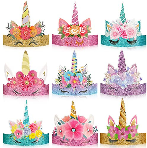 Gersoniel 24 Pcs Unicorn Birthday Party Hats Paper Party Crown Unicorn Headbands for Boys Girls, Princess Dress up Theme Decorations Birthday Favors Supplies Headbands