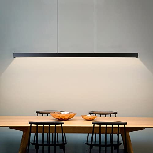 Lanekd LED Esstisch Esszimmer Lampen Pendelleuchten Dimmbar Holz Hängelampe Hängeleuchte Wohnzimmer Küche Büro Hängend Leuchte Moderne linear Kronleuchter mit Fernbedienung (L120cm)