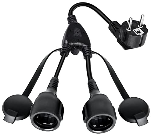 Doppelstecker für Steckdose, Verlängerungskabel mit 2 Fach Schuko Steckdosen, IP44 Wasserdicht Doppelsteckdose Schutzkontakt Perfekt für Zuhause, Büro, Außenbereich, 1.5 mm², bis 250V/16A