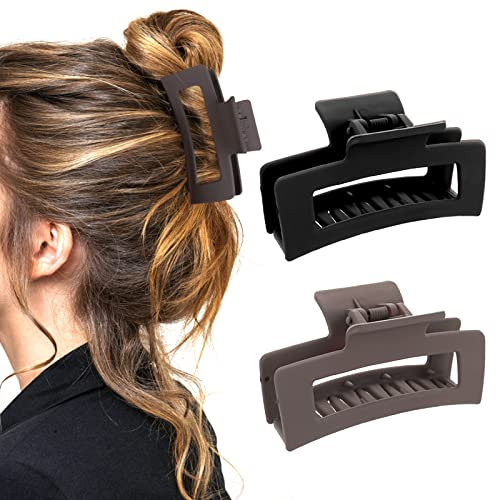 WLLHYF Lot de 2 pinces à cheveux carrées de 8.5 cm pinces à cheveux mates antidérapantes tendance forte tenue accessoires de coiffure pour femmes et filles (1 noir + 1 marron)