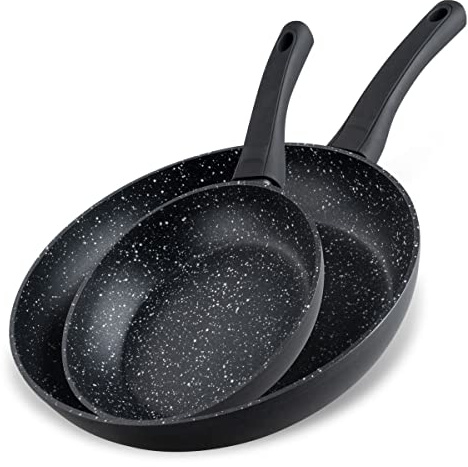 Fackelmann Bratpfannen Set Marble 20 cm & 28 cm, Antihaft-Pfannen aus 90% recyceltem Aluminium mit ergonomischem Kunststoff-Griff, Induktionspfanne zum Kochen & Anbraten, Schwarz