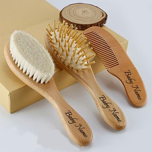 3 Stück Personalisierte Haarbürste Baby,neugeborene Holz Bürsten & Kämme Set,baby Haarbürste Ziegenhaar Mit Namen,cradle Cap Treatment Kämme,Für Neugeborene,kinder,baby Taufe Geschenke