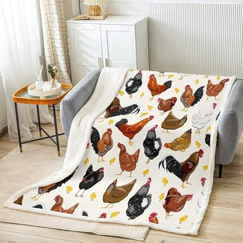 Kuscheldecke 150x200 Hahn, 3D Henne Wolldecke Warme Fleecedecke Flauschige Decke, für Tagesdecke Blanket Sofadecke, für Bett Sofa Y546