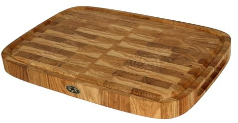 B4K® 50x35x4cm Küchenbrett aus Eiche Stirnholz | Antibakterielles Hirnholzbrett mit Griffen, Silikonfüßen und Saftrille | Stirnholz Schneidebrett | Hackblock