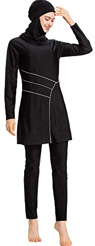 LINKE Muslimische Damen-Bademode, 3-teilig, Hijab-Anzug, islamischer Badeanzug, S-6XL, F Schwarz, XL