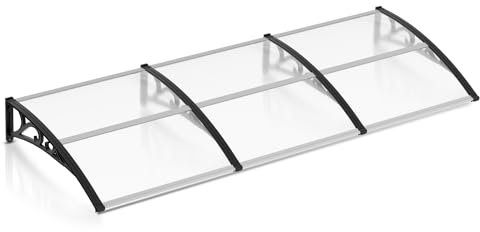 Izrielar Marquesina para puerta de casa, 100 x 300 cm, toldo de aluminio transparente, con soporte ABS, policarbonato transparente, resistente a la lluvia, nieve y protección UV