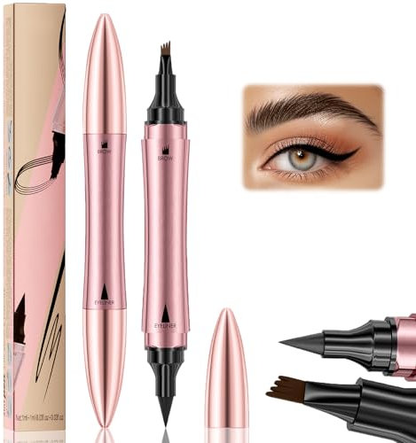 SEO-FANALLY Matita Sopracciglia Waterproof Con Eyeliner Nero, 3D Matita Sopracciglia Microblading con Quattro Punte, Sopracciglia Make up, Penna matita per Sopracciglia Effetto Pelo (Marrone Chiaro)