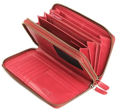 Lavalen® Geldbörse Damen Gross aus Hochwertigem Leder - Portemonnaie Damen Gross viel Platz - Geldbeutel Groß - Portmonee Leder mit RFID Schutz – Stilvolle Brieftasche für Frauen Geschenk - Rot 1