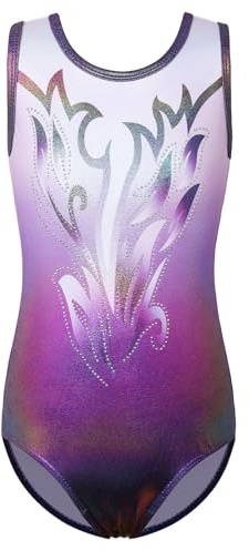 ZNYUNE Mädchen Farbverlauf Gymnastikanzug Ärmellos Kinder Gymnastik Trikot Klassisch B379 WhitePurple 14A